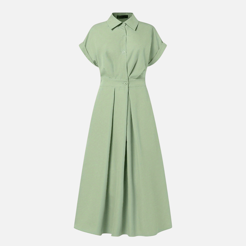 Women’s Button-Front Shirt Dress with Lapel Collar - Image 3