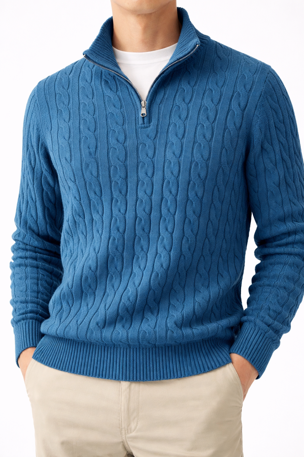 Men's Thick Knit Turtleneck Half-Zip Sweater