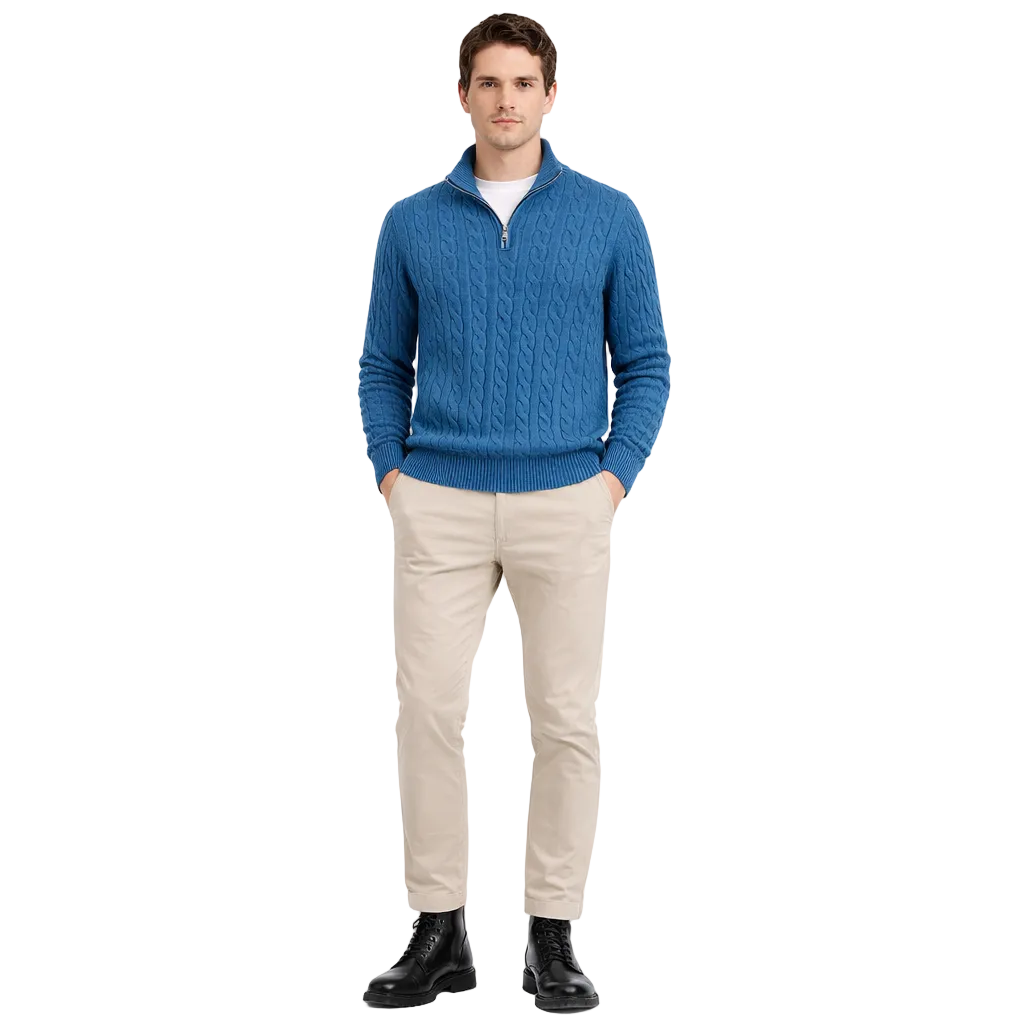 Men's Thick Knit Turtleneck Half-Zip Sweater