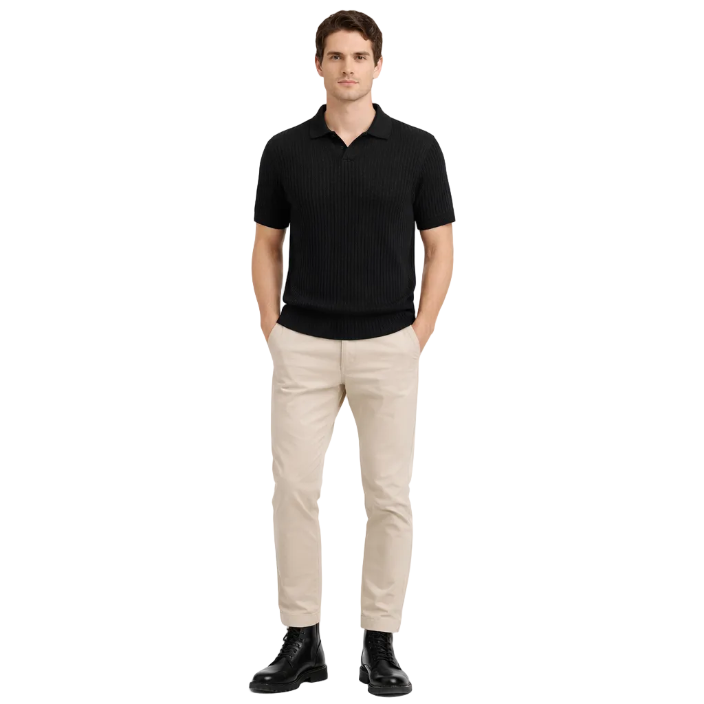 Men's Ribbed Polo Shirt Premium Casual