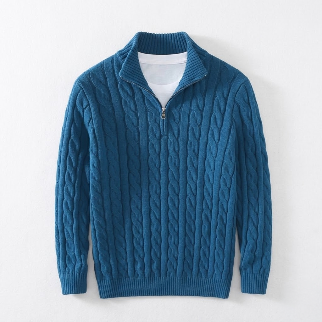 Men's Thick Knit Turtleneck Half-Zip Sweater