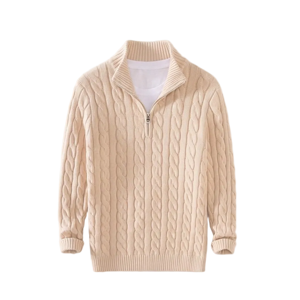 Men's Thick Knit Turtleneck Half-Zip Sweater