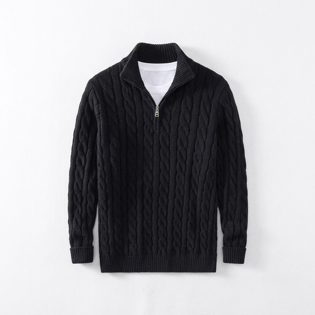 Men's Thick Knit Turtleneck Half-Zip Sweater