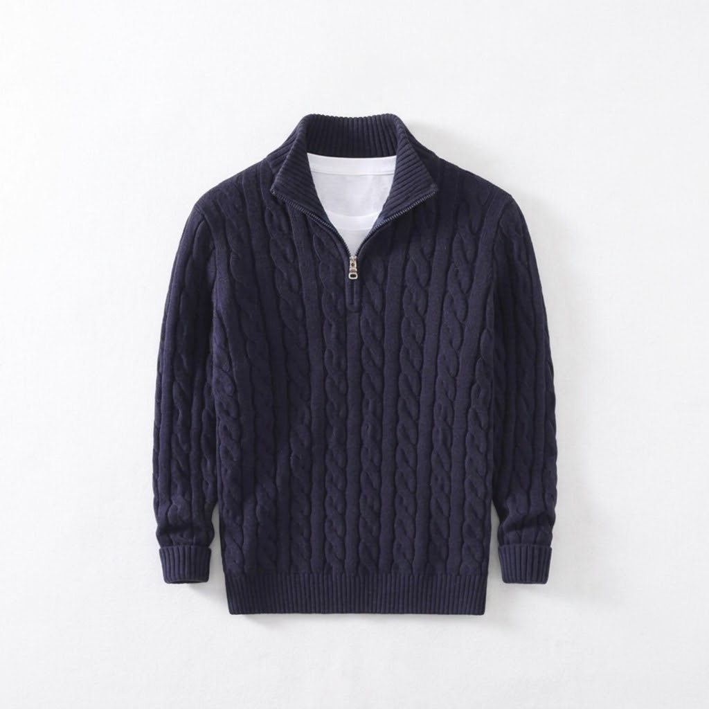 Men's Thick Knit Turtleneck Half-Zip Sweater