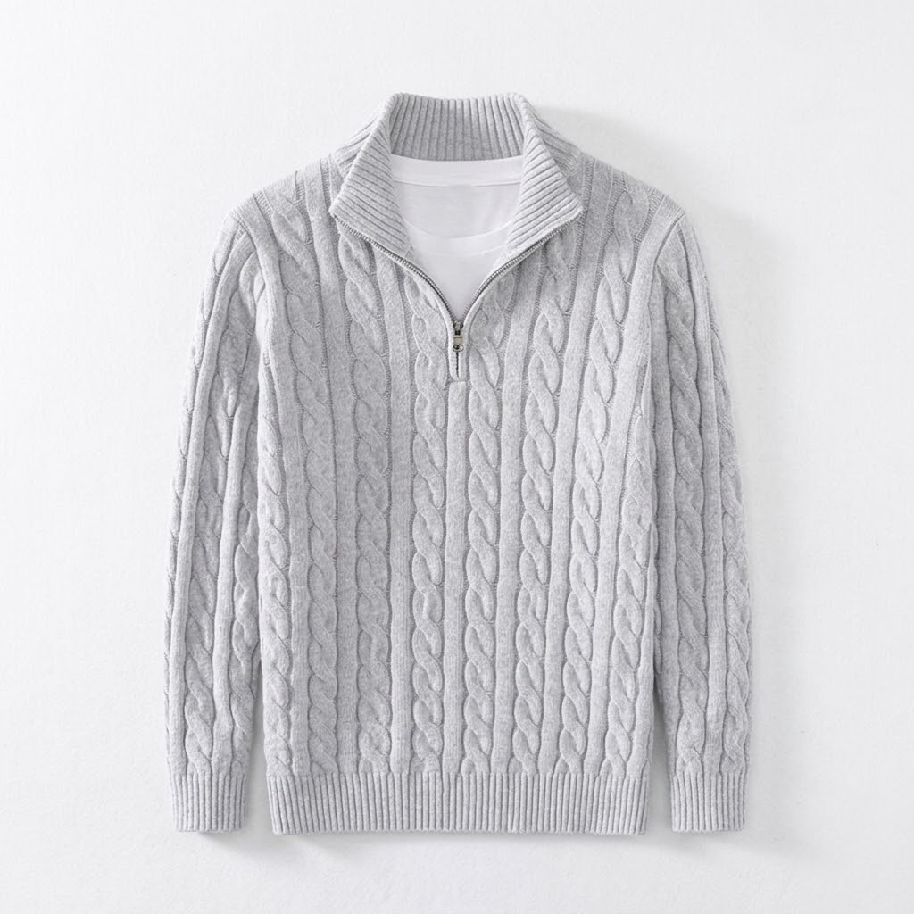 Men's Thick Knit Turtleneck Half-Zip Sweater
