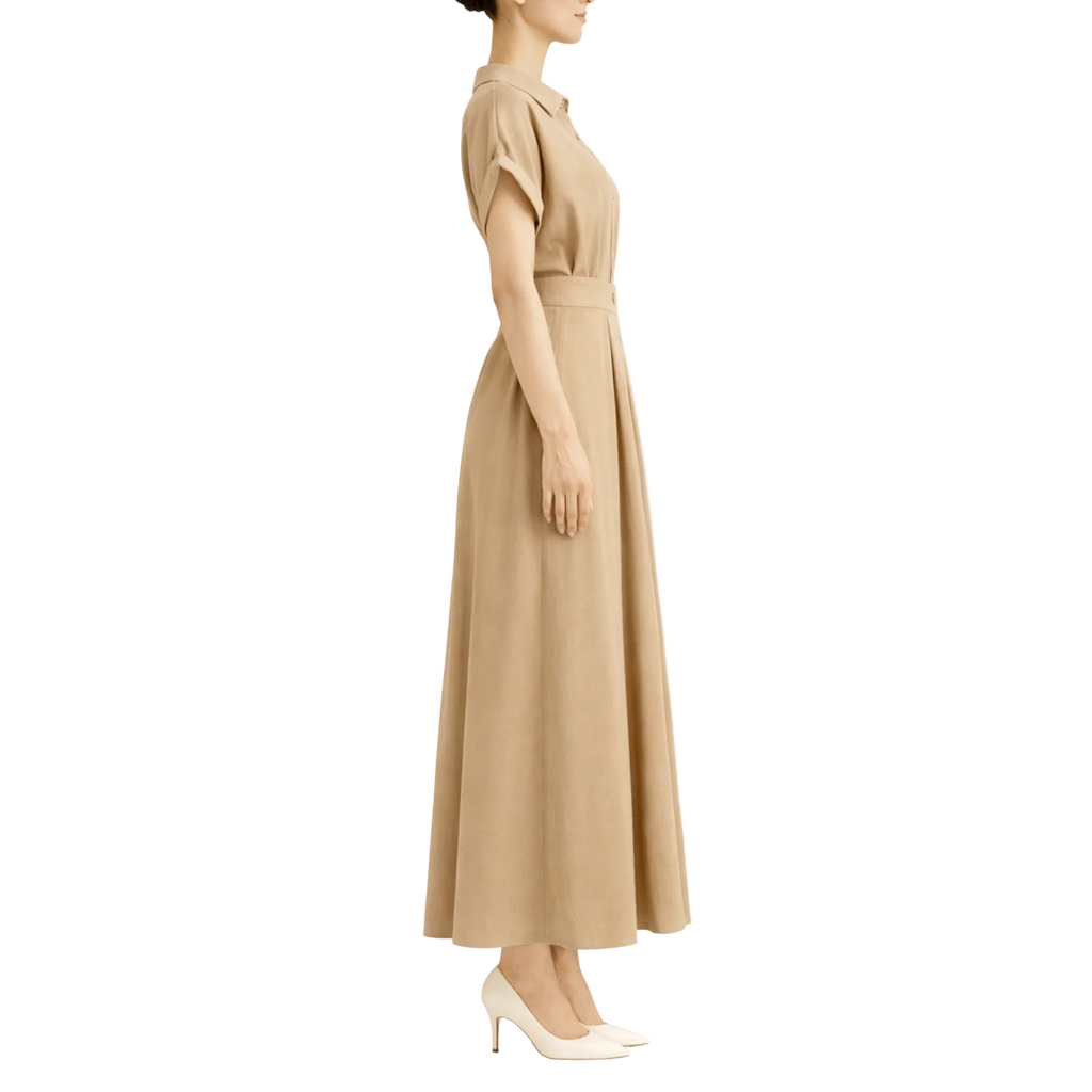 Women Shirt Dress Lapel Collar Button Front
