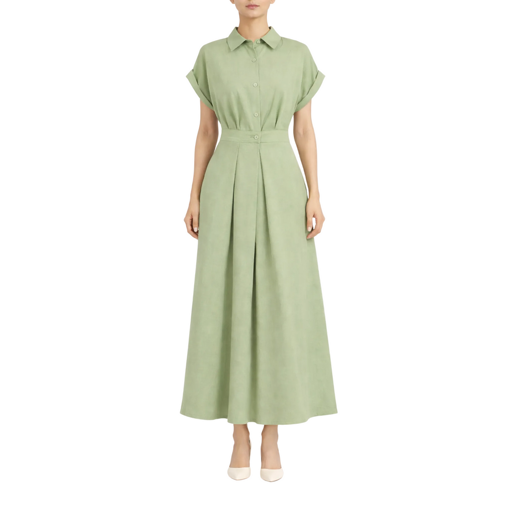 Women Shirt Dress Lapel Collar Button Front