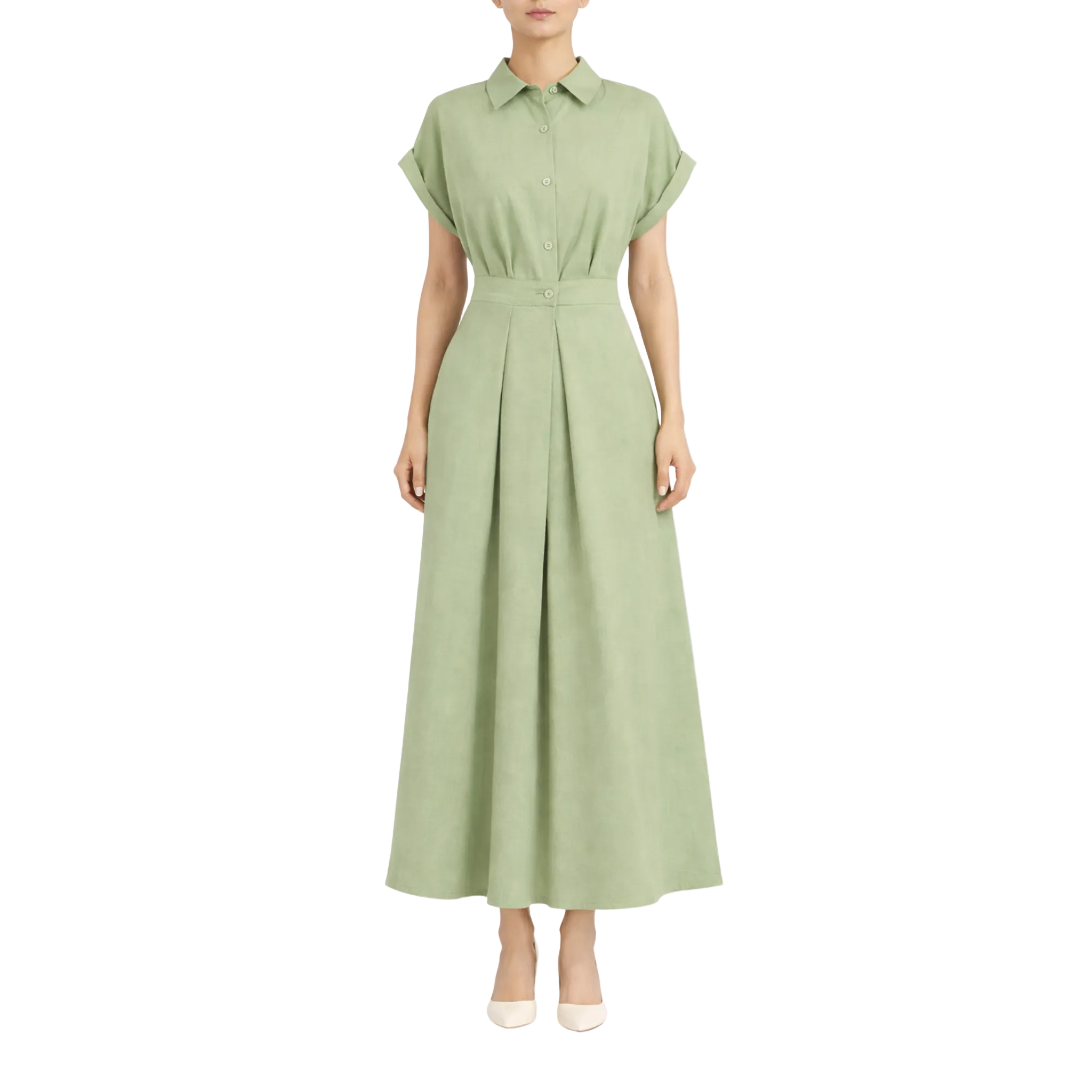 Women Shirt Dress Lapel Collar Button Front